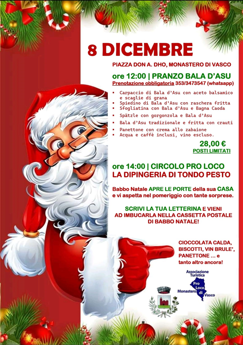 Lunedì 8 Dicembre - Pranzo, Dipingeria e Casetta di Babbo Natale